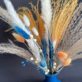 FRANCOISE | Orange, blue, black and cream, peach | colourful dried 70s flower arrangement bouquet pampas grass bunny tails teachers gift uk