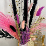 DONATELLA | Bright colourful pink, purple , gold , black dried flower arrangement bouquet. Dark pampas grass.Euphoria party y2k nostalgia