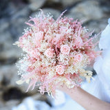 MELINA bridal bouquet with pink eternal roses from preserved pink gypsophila for a chic country wedding