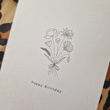 Floral Birthday Card. Black and white bouquet. Vintage inspired flower bouquet birthday card. Birthday card. Handmade. Free Delivery UK