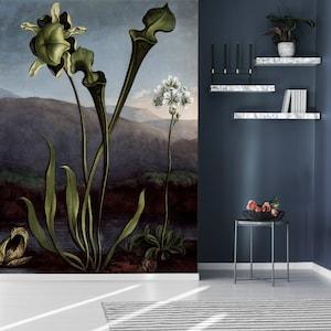 Abstract green plant, wonderful watercolor flower, peel and stick wall mural - Flowerhint