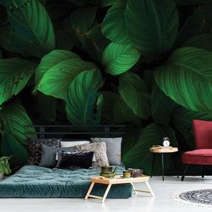 Big green leaf wall mural, removable wallpaper mural, tropical temporary wallpaper, self adhesive peel and stick wallpaper, wall decor - Flowerhint