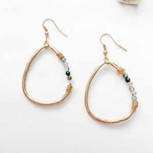 Green Tourmaline Earrings, Gold Hoops, Unique Earrings, Statement Earrings, Gift for Her, Gift, Wife Gift, For Her, Teacher Gift, Nanny Gift - Flowerhint