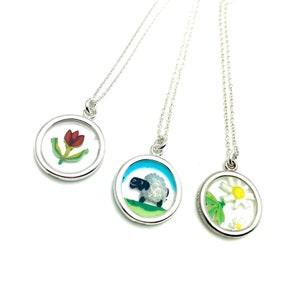 GOOD LUCK CHARMS red tulip, lamb, daisy, spring easter charm murine pendant coin mosaic pendant - Flowerhint