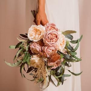Dusty pink bridal bouquet, Peony bouquet, Pampas grass bride bouquet, Eucalyptus bouquet, Silk flowers bouquet - Flowerhint