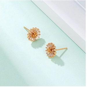 Daisy Studs, Flower Studs Gold Color 18K Cubic Zircon - Flowerhint