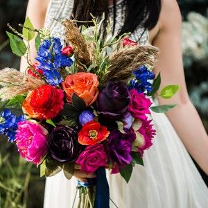 Peony bridal bouquet, Pampas grass bouquet, Burgundy bridal bouquet, Red bridal bouquet, Dried flowers wedding - Flowerhint