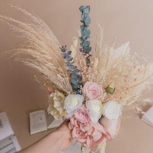 Eternal Real Roses & Silk Peony Pampas Grass and Greenery Bouquet / Boho Bridal Bouquet - Flowerhint