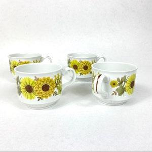 Vintage yellow daisy floral teacups set of four. - Flowerhint