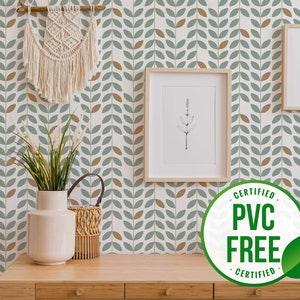 Green and white mid-century leaf wallpaper | Removable Peel and Stick wallpaper or Unpasted wallpaper - PVC-Free - Flowerhint