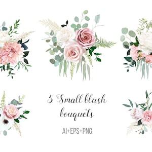 Blush pink rose, ranunculus, dahlia, peony, hydrangea, anemone, carnation flowers vector design bouquets. Wedding floral and greenery. - Flowerhint