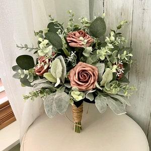Boho dusty rose greenery bridal bouquet eucalyptus wedding bouquet, Lambs ear sage bridesmaid flowers - Flowerhint
