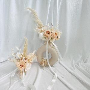 Peach tones natural pampas grass bouquet / boho bridal dried palm bouquet / peony bouquet anemone flowers - Flowerhint