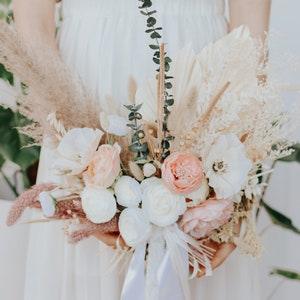 Pampas grass bouquet / boho bridal dried eucalyptus bouquet / peony bouquet anemone flowers - Flowerhint