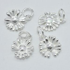 2pcs 925 Sterling Silver Charm, Daisy Charm, Flower Pendant, 10mm with 5.8mm Closed Jump Ring (007916132) - Flowerhint