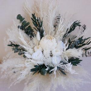 Ivory White & Greenery Wedding Bouquet, Bridal Bouquet, Bridesmaids Bouquets, Peonies Roses eucalyptus Pampas Grass Bouquet - Flowerhint