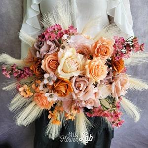 Faux pampas bouquet, Boho wedding, taupe antique pink pampas bouquet, realistic autumn bouquet, forever fall bouquet, whimsical bouquet - Flowerhint