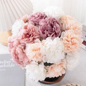 Le France Silk Peony / Carnation / Clove Pink Bouquet 10'' Tall, Small Bouquet for Spring Home / Wedding Decor, Gift for Her, Centerpiece - Flowerhint