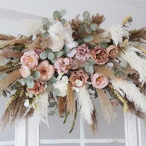 Pampas Flower Arch Arrangement, Boho Wedding Decor, Wedding Backdrop, Swag For Arch, Rustic Wedding Decor - Flowerhint