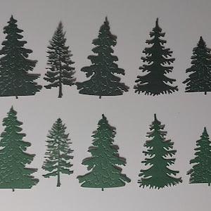 Nice set of 5 cutouts of green fir trees to decorate all your scrapbooking and other projects. Diary, greeting cards, diary. - Flowerhint