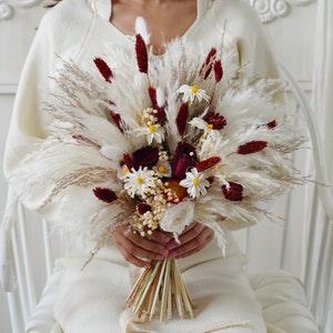 Pampas Grass& Burgundy Red Dusty /Pampas Grass wedding bouquet Dried Bridal bouquet/Dry Flower bouquet,Rustic Boho Brides,Bridesmaid bouquet - Flowerhint