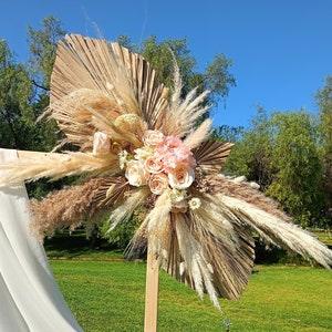 Pampas Wedding Arch Arrangement | Dried Flower Arrangement | Beige, Neutral Roses | Wedding Swag | Kids Room Decor | Event Background Flower - Flowerhint