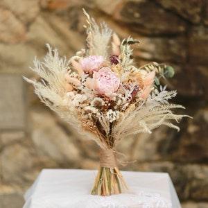 Preserved Pink Peony and Olive leaf Bridal Bouquet/ Pampas / Dried flowers/ Wedding flowers / Bridesmaids gift / Babies Breath - Flowerhint