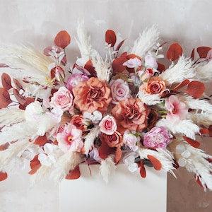 White Pampas Flower Arch Arrangement, Terracotta and Canyon Flowers, Boho Wedding Decor, Wedding Backdrop, Swag For Arch - Flowerhint