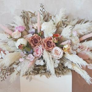 Mauve, Baby Pink, and white Pampas Flower Arch Arrangement, Boho Wedding Decor, Wedding Backdrop, Swag For Arch - Flowerhint